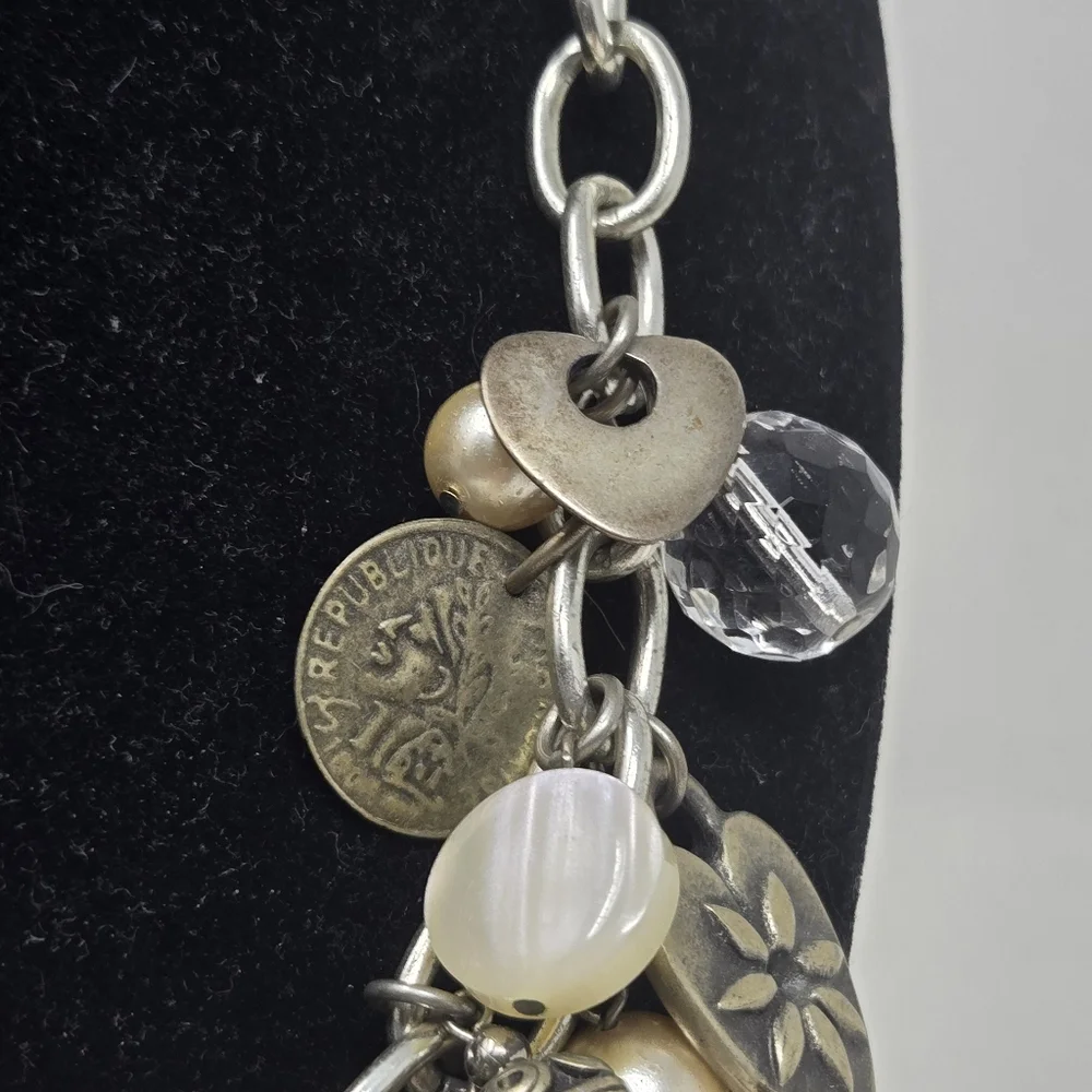 Chunky Silver‎ Chain Necklace Large Heart Charms Vintage Y2K Style Statement